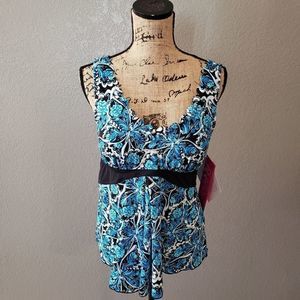 Blue and Black Floral Women's Bikini Top